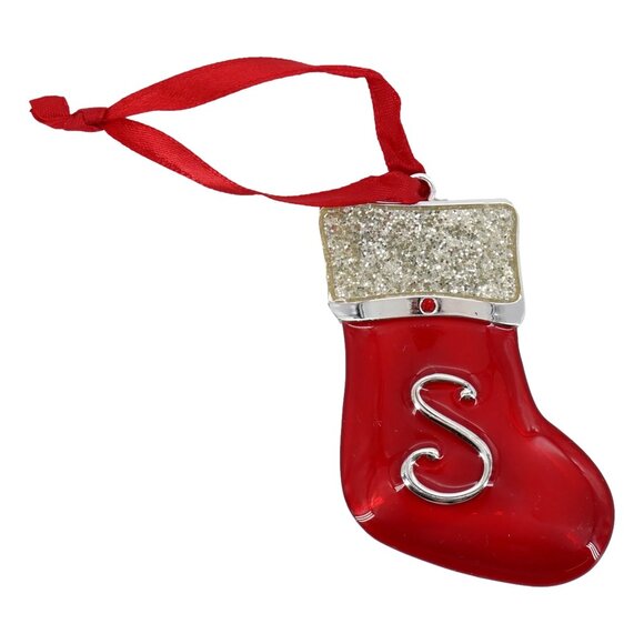 New! S Monogram Metal & Enamel Christmas Ornament Silver Plate + Fine Crystal - Picture 2 of 2